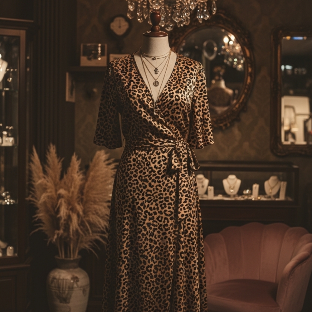 Zara Leopard Print Wrap Midi Dress